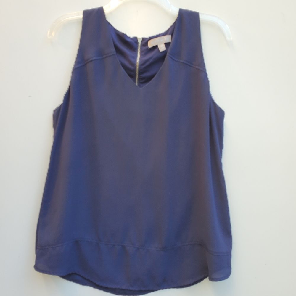 BANANA REPUBLIC back zip Navy Blue + gold muscle sleeveless top M MEDIUM